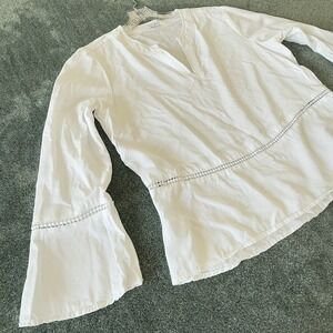 Boho Blouse Top Flare Sleeve Coastal Hippie Women‎ Large Festival White